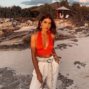 Never Worn Revolve Dylla Halter Crop Top in Carmin Orange Red Camila Coelho